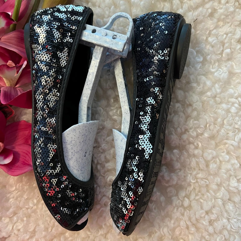 Express Open Toe Sequined Flats Size 6 - image 3